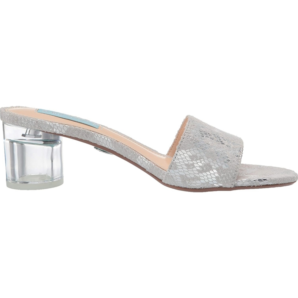 NEW Blue by Betsey Johnson Silver Snake Faux Leather Clear Heel Mule Sandals 8.5 - Picture 7 of 7